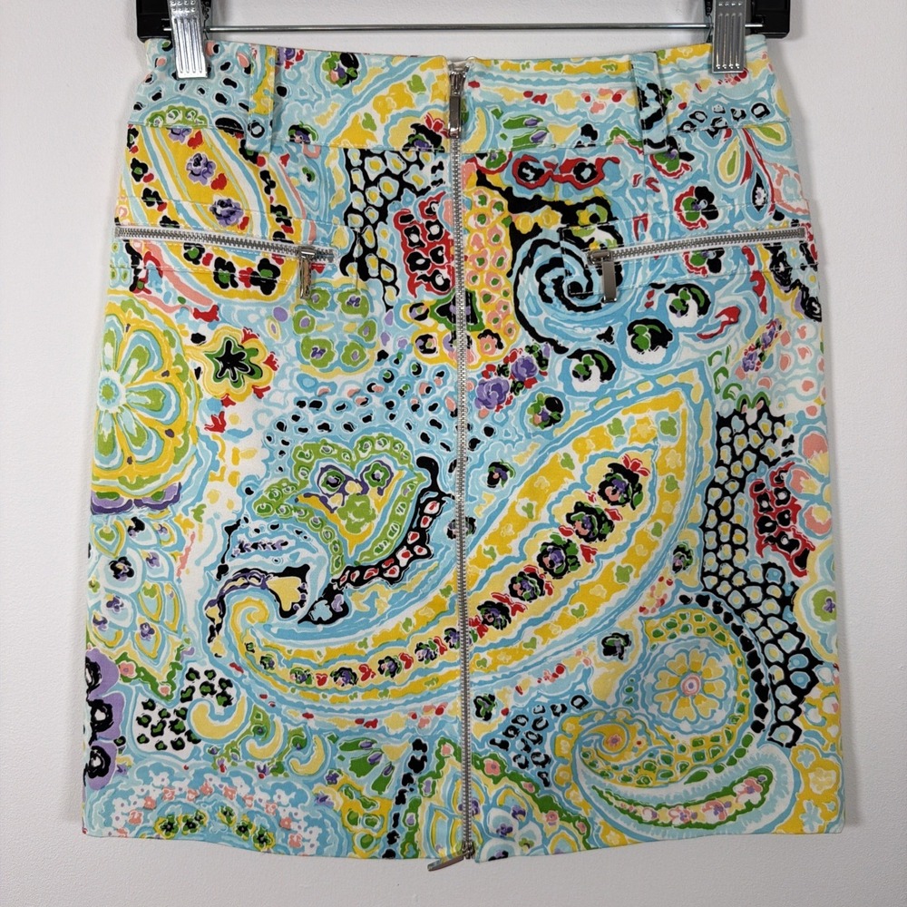 Carlisle Paisley Pencil Skirt‎ Size 0 Front Zipper Bright Spring Colors Pockets